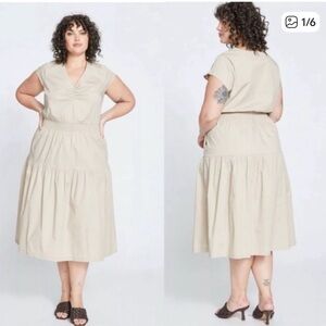 Universal Standard Ambroeus Smocked Tiered Stretch Poplin Dress 2XS Brown